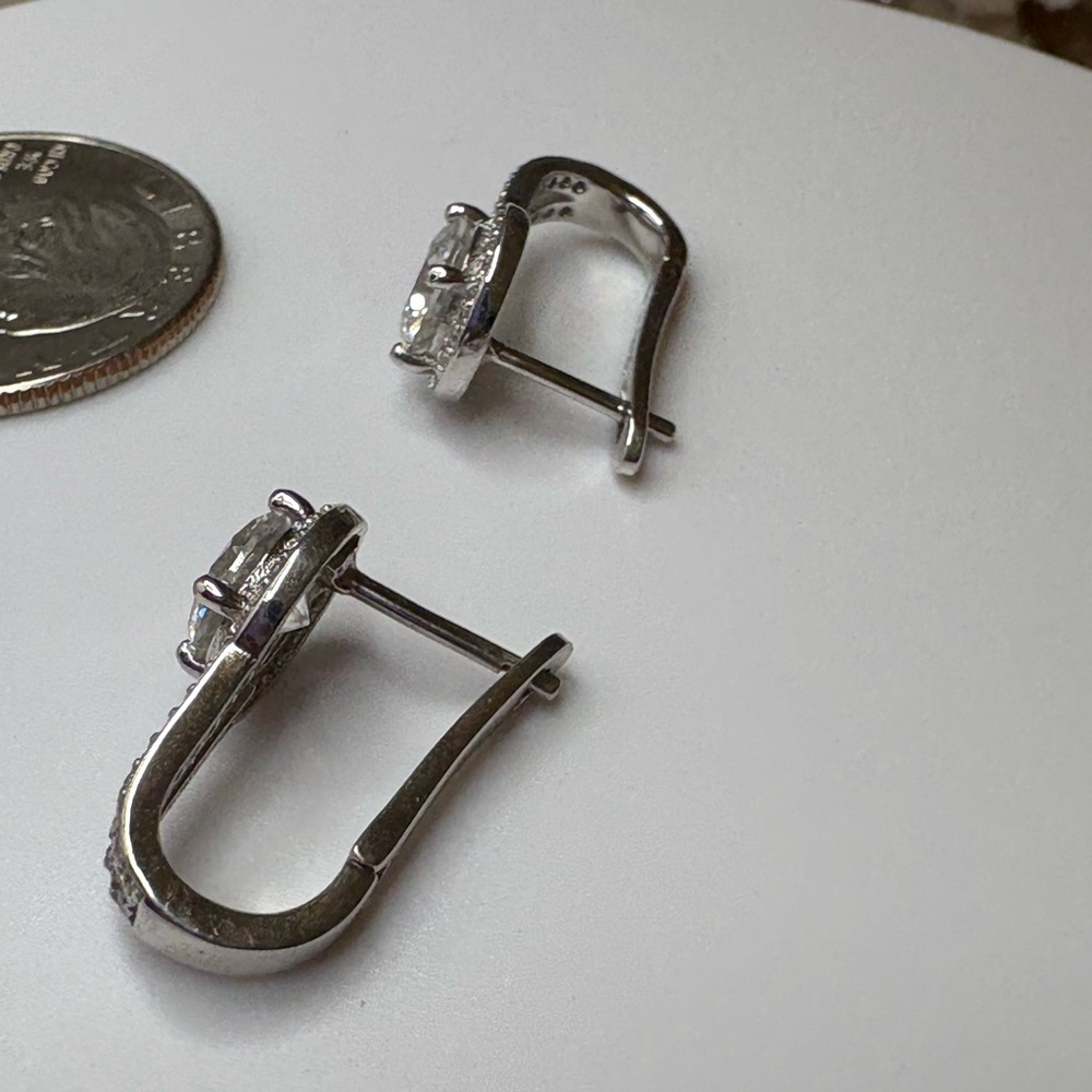 24CT Moissanite Halo Drop Earrings in 925 Sterling Silver - Picture 10 of 17